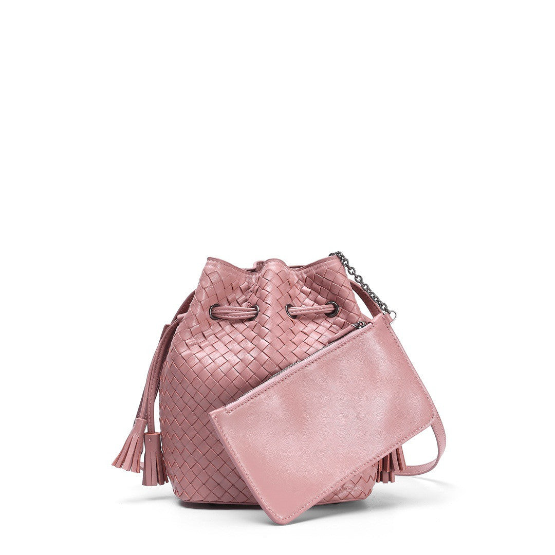 Woven Leather Bucket Bag with Controlled Softness