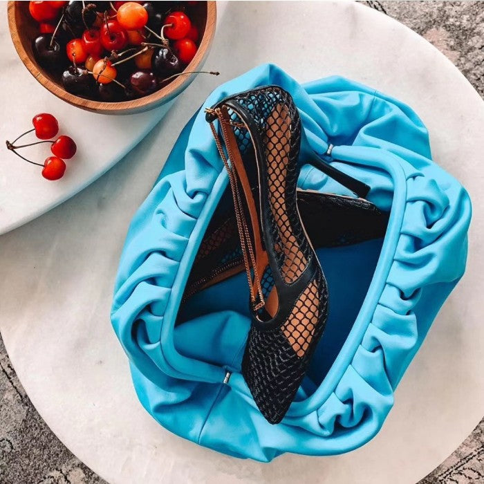 Soft Gathered Cowhide Leather Pouch Bag