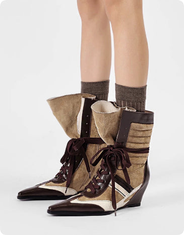 First-Layer Cowhide Panel Ankle Boots
