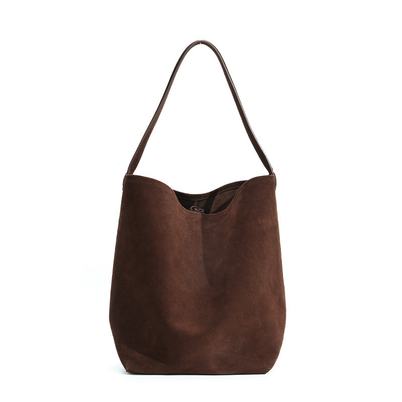 Soft-Form Bucket Shoulder Bag in First-Layer Cowhide —