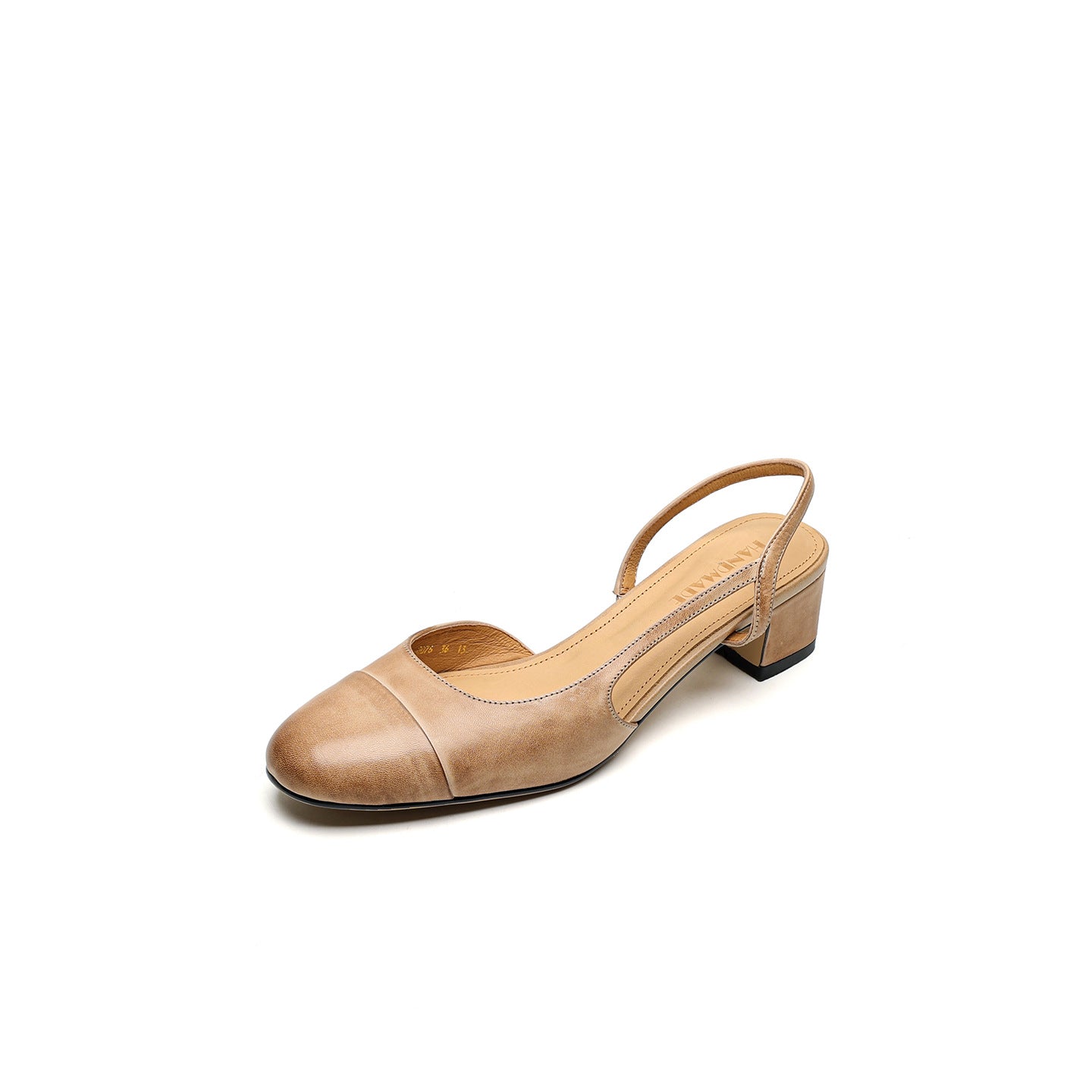 Slingback Mid-Heel Shoe – First-Layer Cowhide with Pigskin Insole