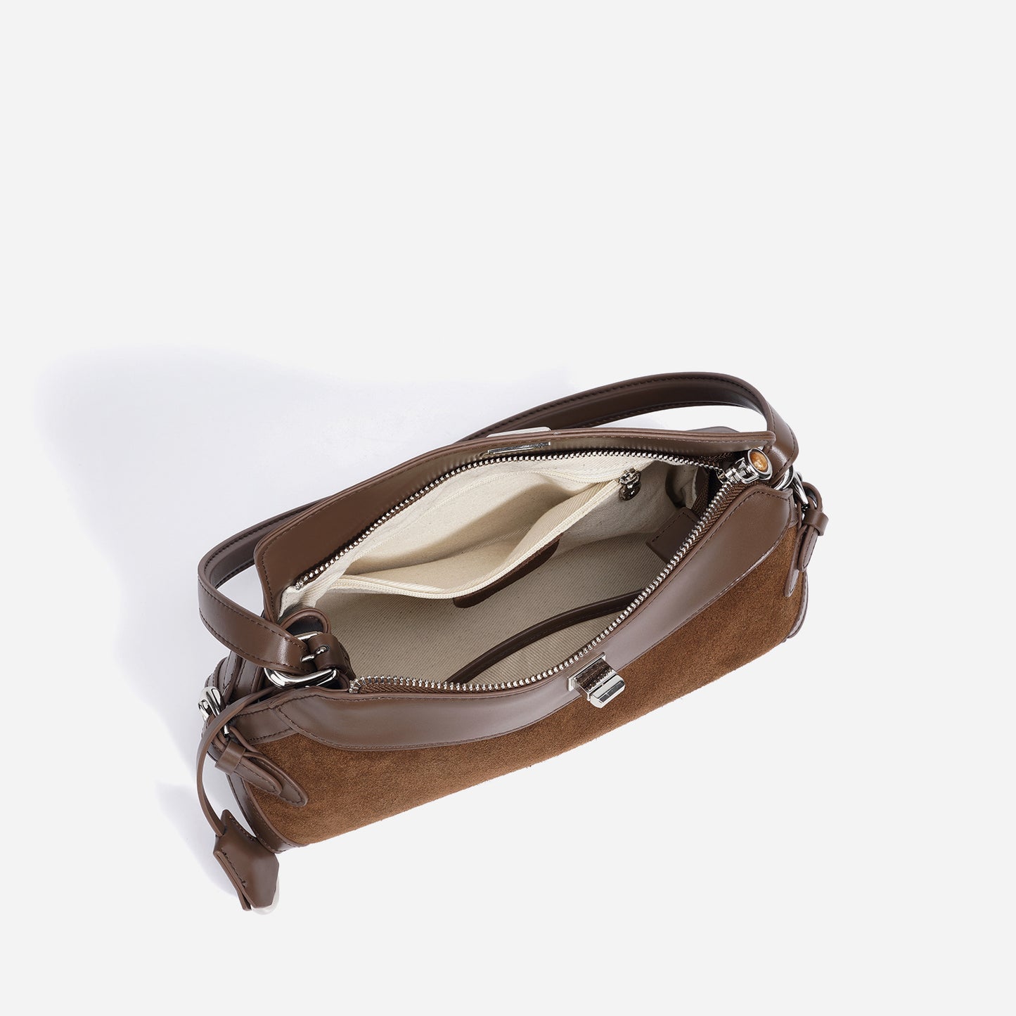 Curved Top-Handle Bag in Matte Cowhide —