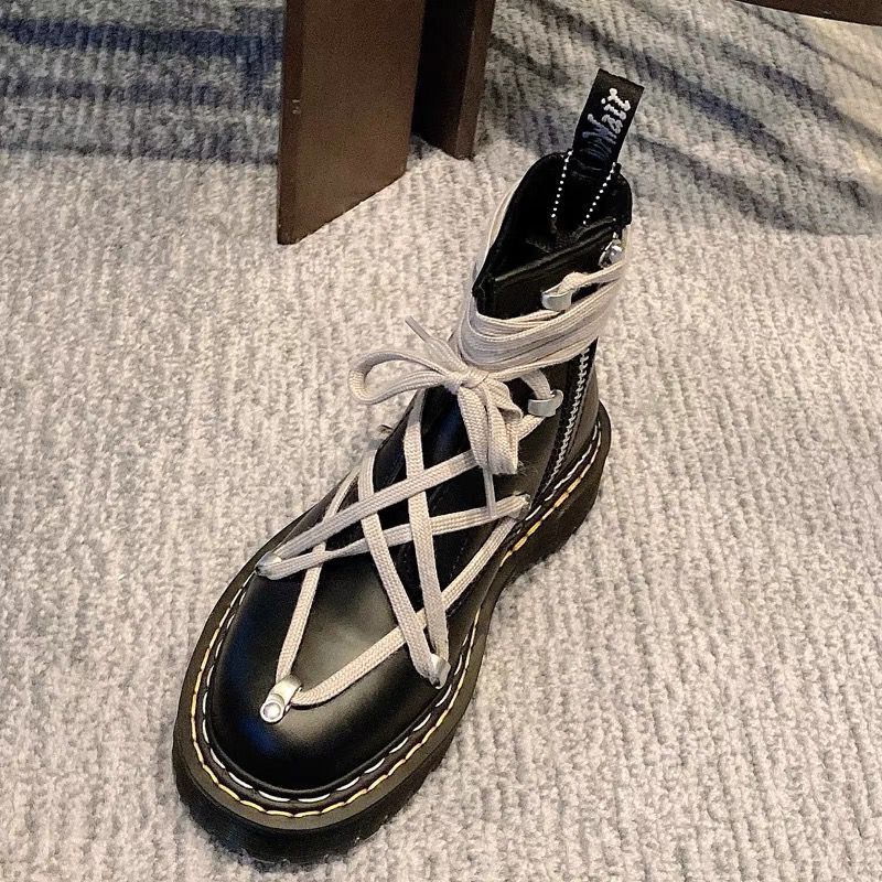 Pentagram Cross Straps Side Zipper Thick-soled Boots