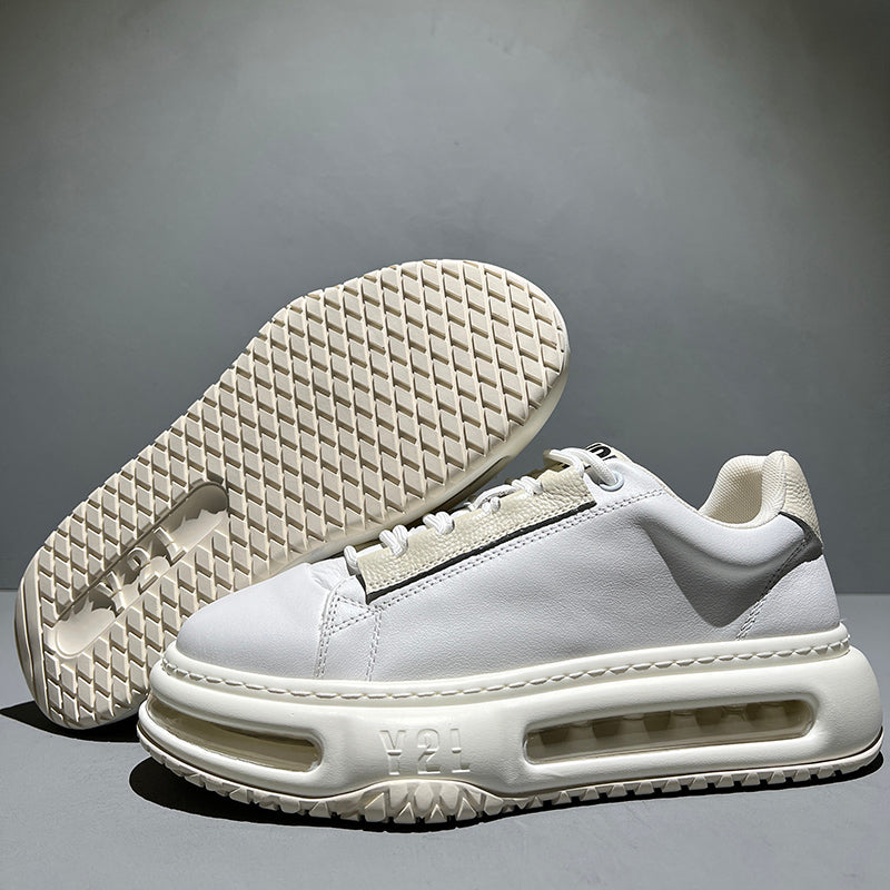 Leather Upper Sneaker with Exposed Air Midsole and Raised Platform