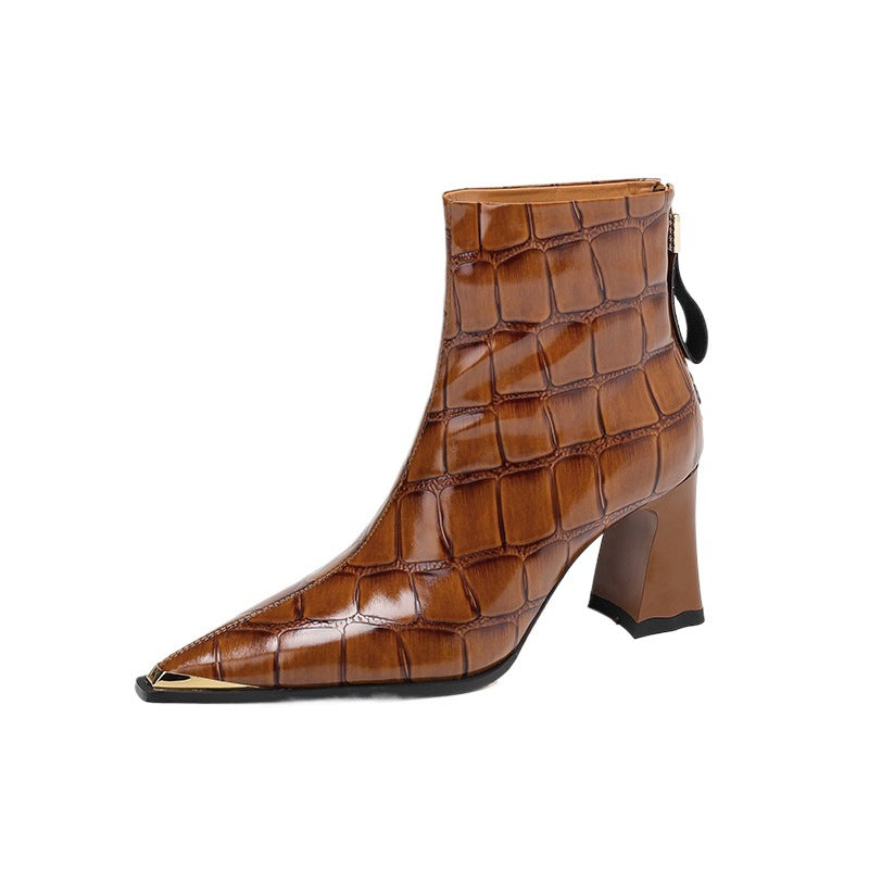 First-Layer Cowhide Structured Heel Boots