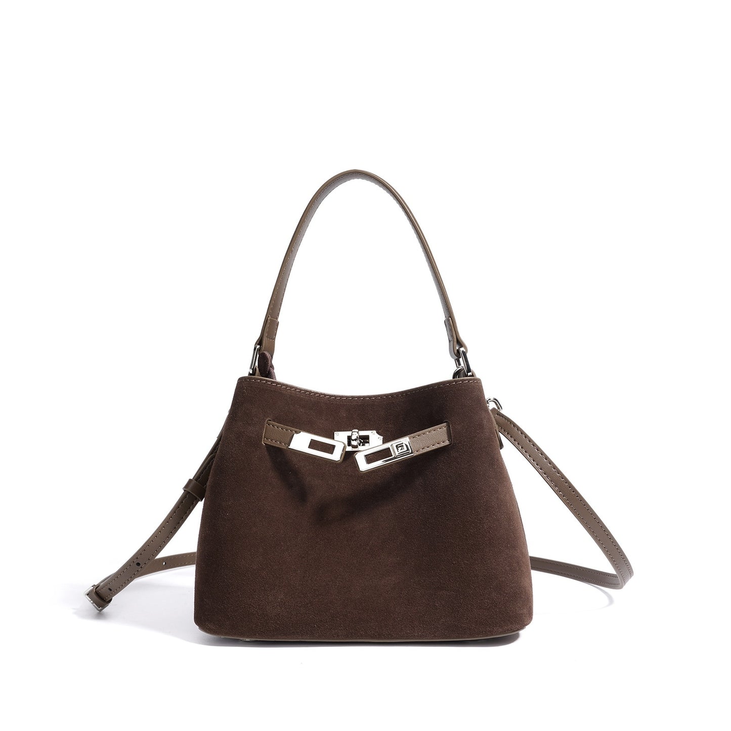 Structured Suede Bucket Bag in First-Layer Cowhide Leather