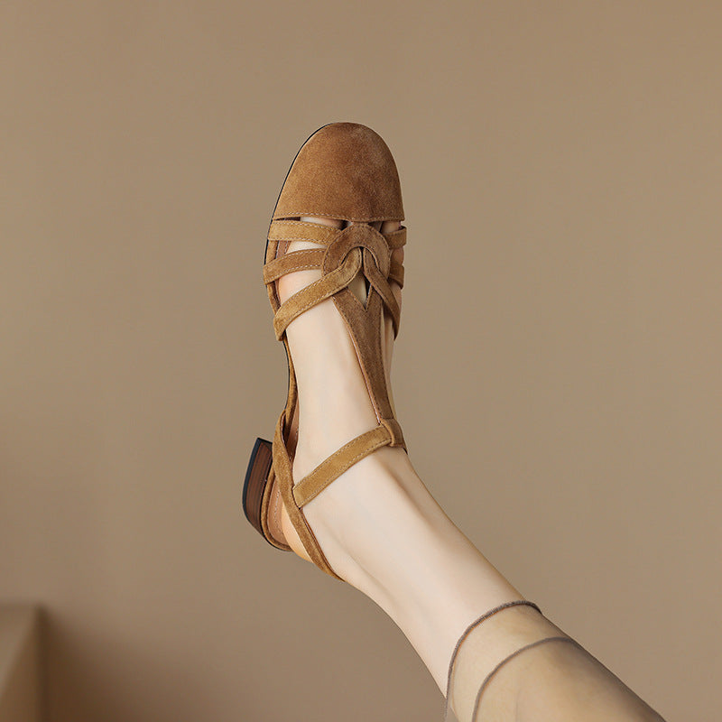 T-Strap Block Heel Sandal – First-Layer Cowhide