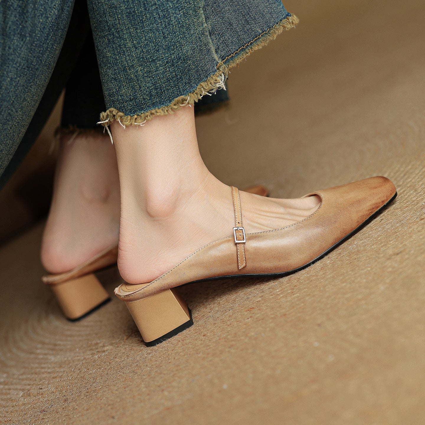 Mary Jane Mid-Heel Shoe – First-Layer Cowhide with Pigskin Insole