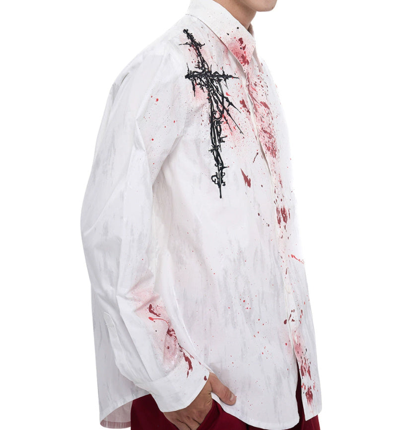 Early Autumn Niche Gothic Embroidered Padded Shoulder Shirt