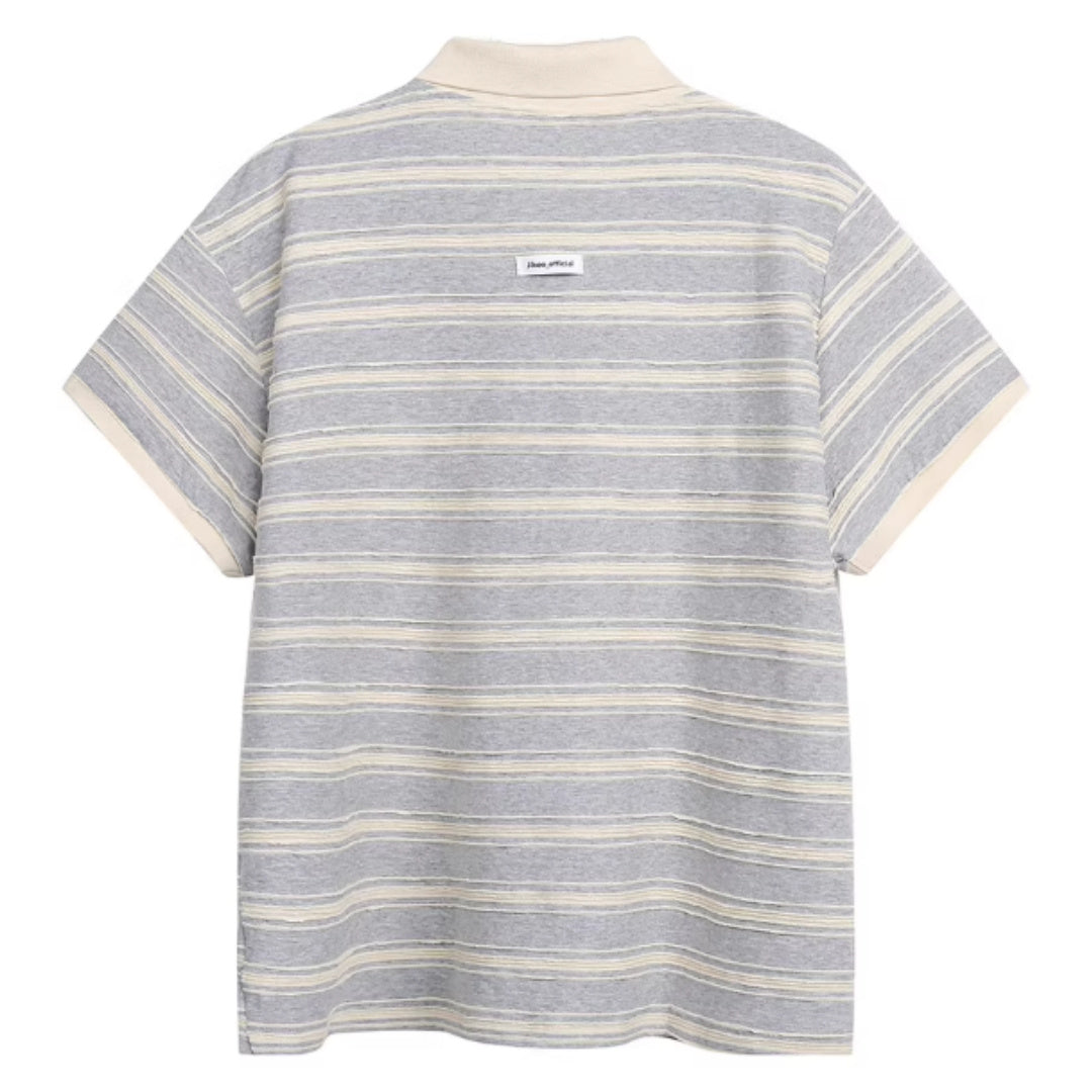 Collar 3D Striped Loose Lazy Sloping Shoulder Top