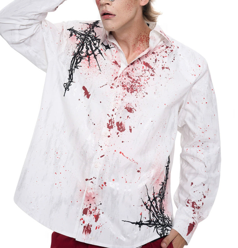 Early Autumn Niche Gothic Embroidered Padded Shoulder Shirt