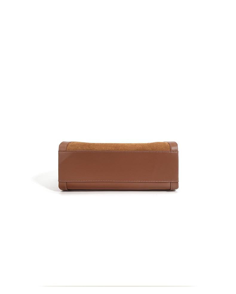 Structured Cowhide Shoulder Bag with Suede Panel