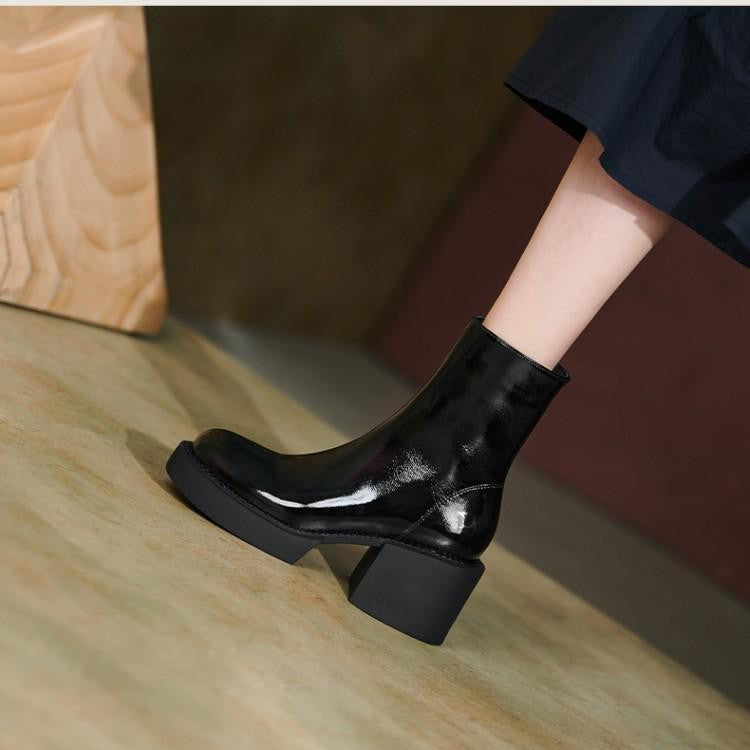 Structured Genuine Leather Ankle Boots