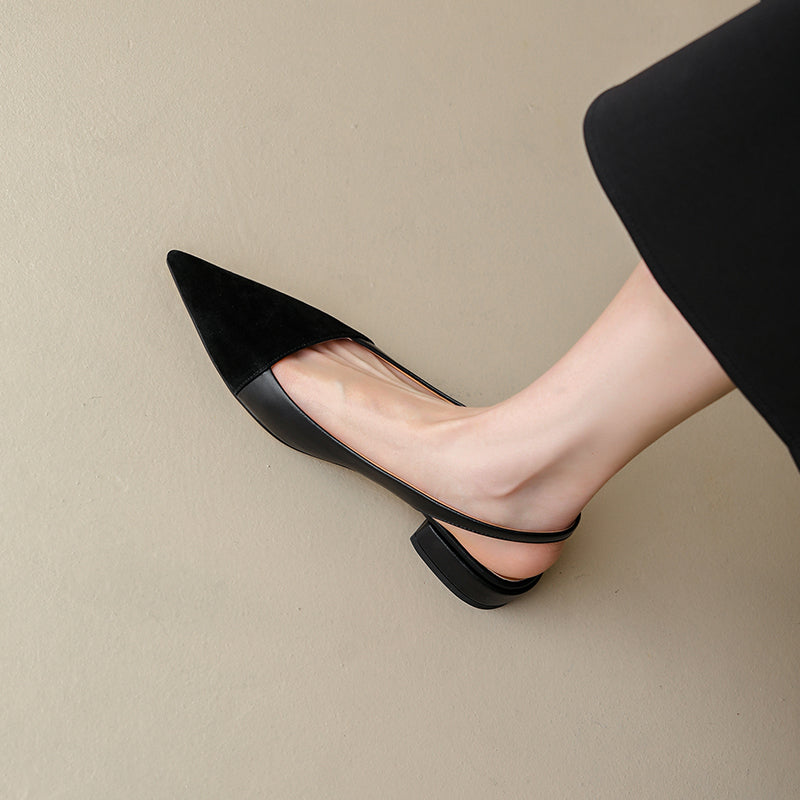 Two-Tone Leather Slingback with Low Balance Heel