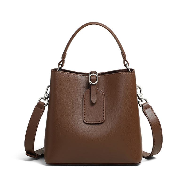 Structured Bucket Bag — First-Layer Cowhide Leather