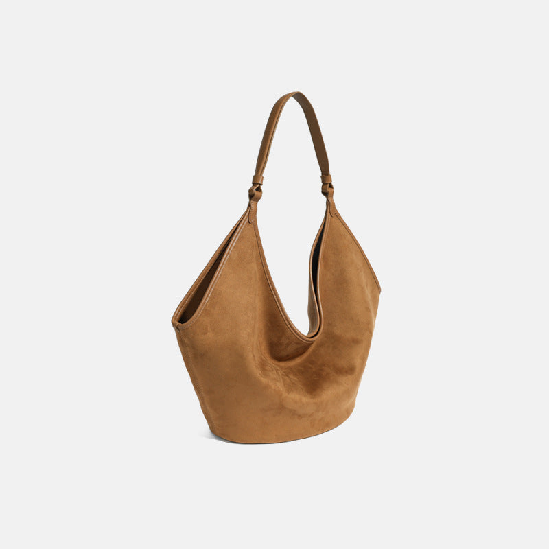 Soft-Form Suede Cowhide Hobo Bag Natural Drop Profile