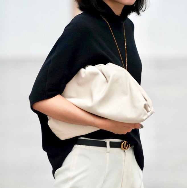 Soft Gathered Cowhide Leather Pouch Bag