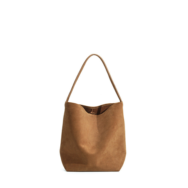 Soft-Form Bucket Shoulder Bag in First-Layer Cowhide —