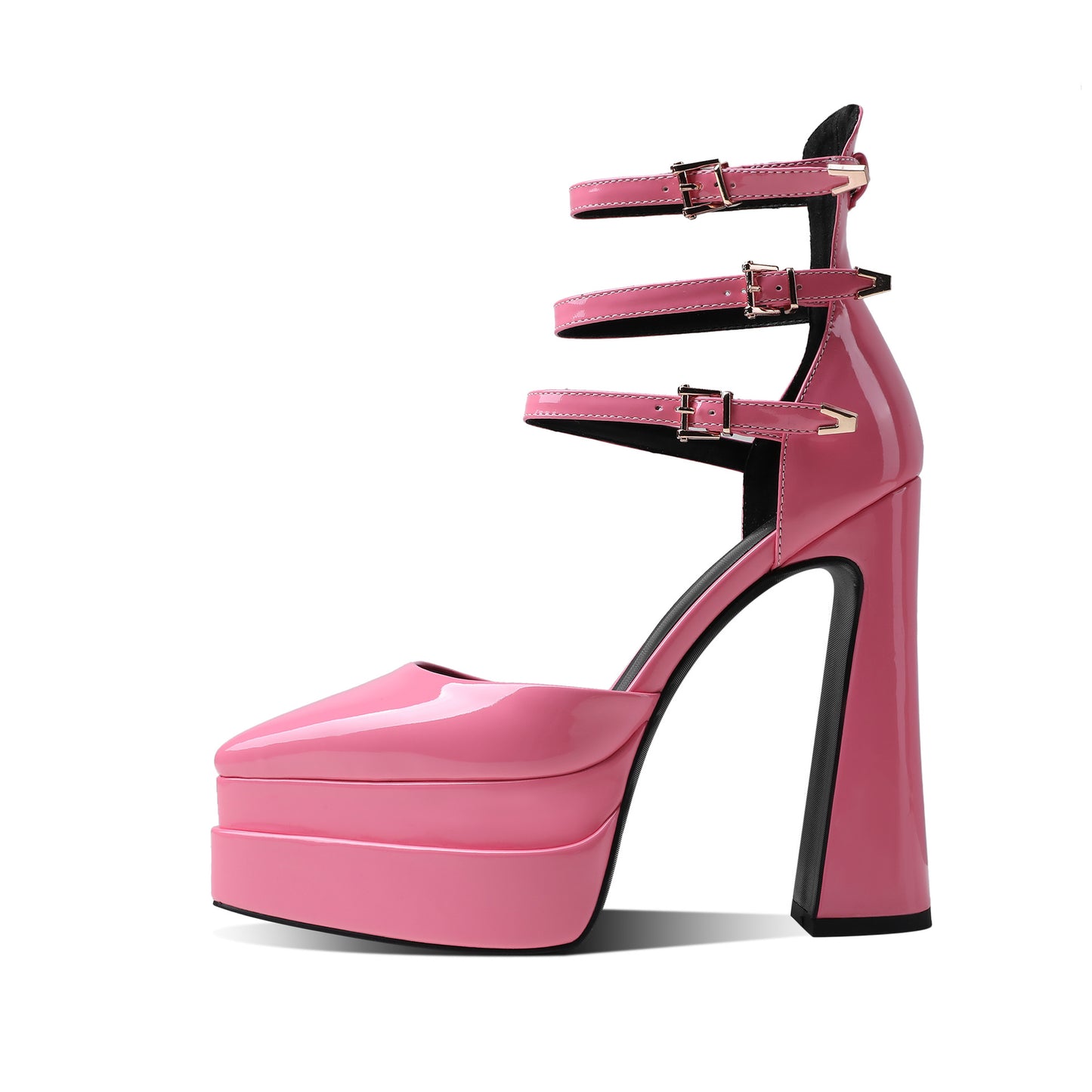 First-Layer Cowhide Platform Heel with Triple-Strap Ankle Control