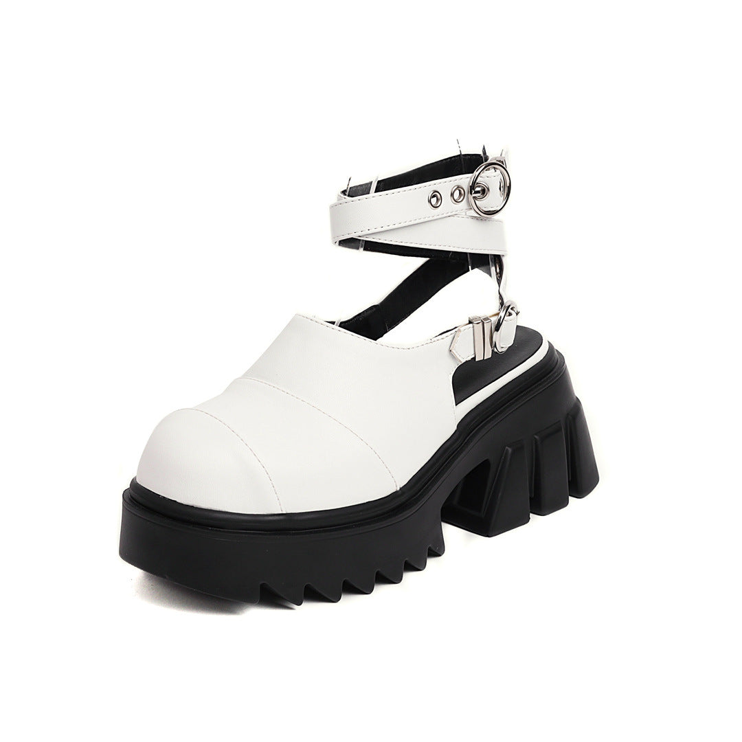Genuine Leather Chunky Platform with Dual-Ankle Lock System