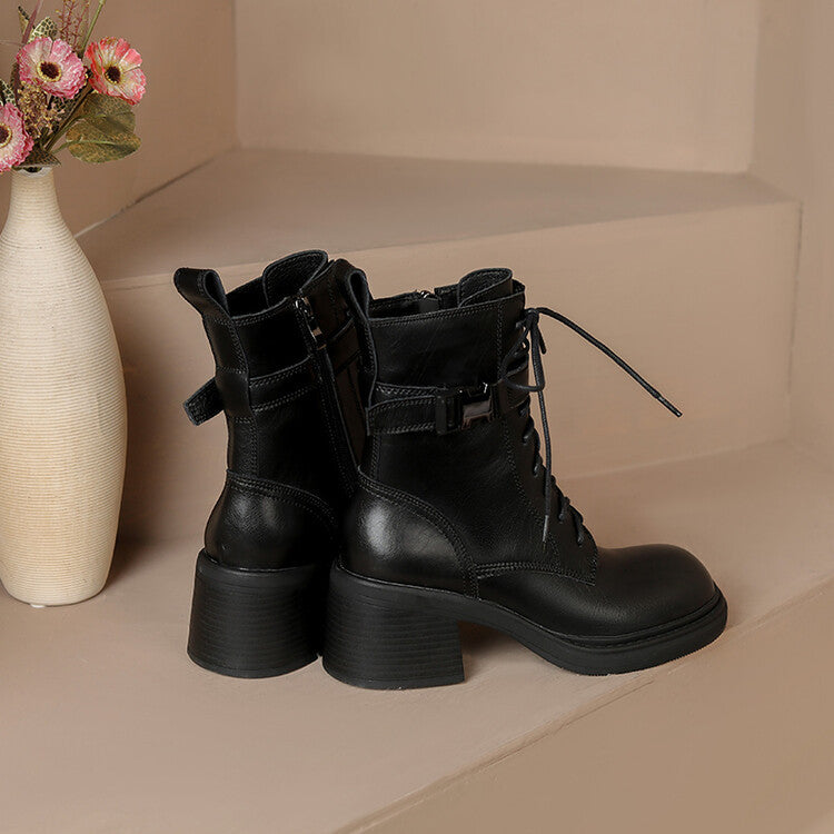 Buckled Block-Heel Leather Ankle Boots