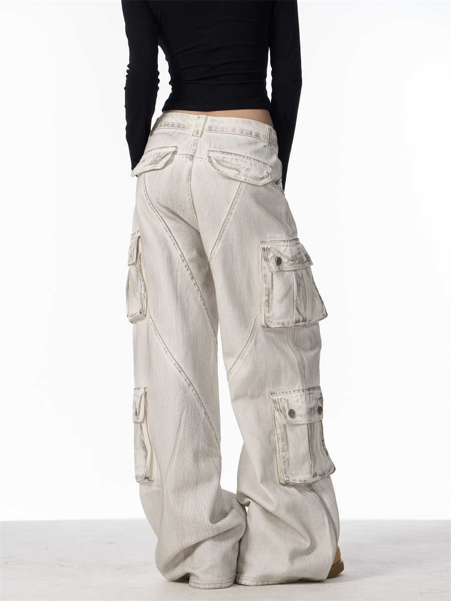 Retro Multi-pocket Cargo Pants Women's Loose Wide Leg Straight Casual Trousers