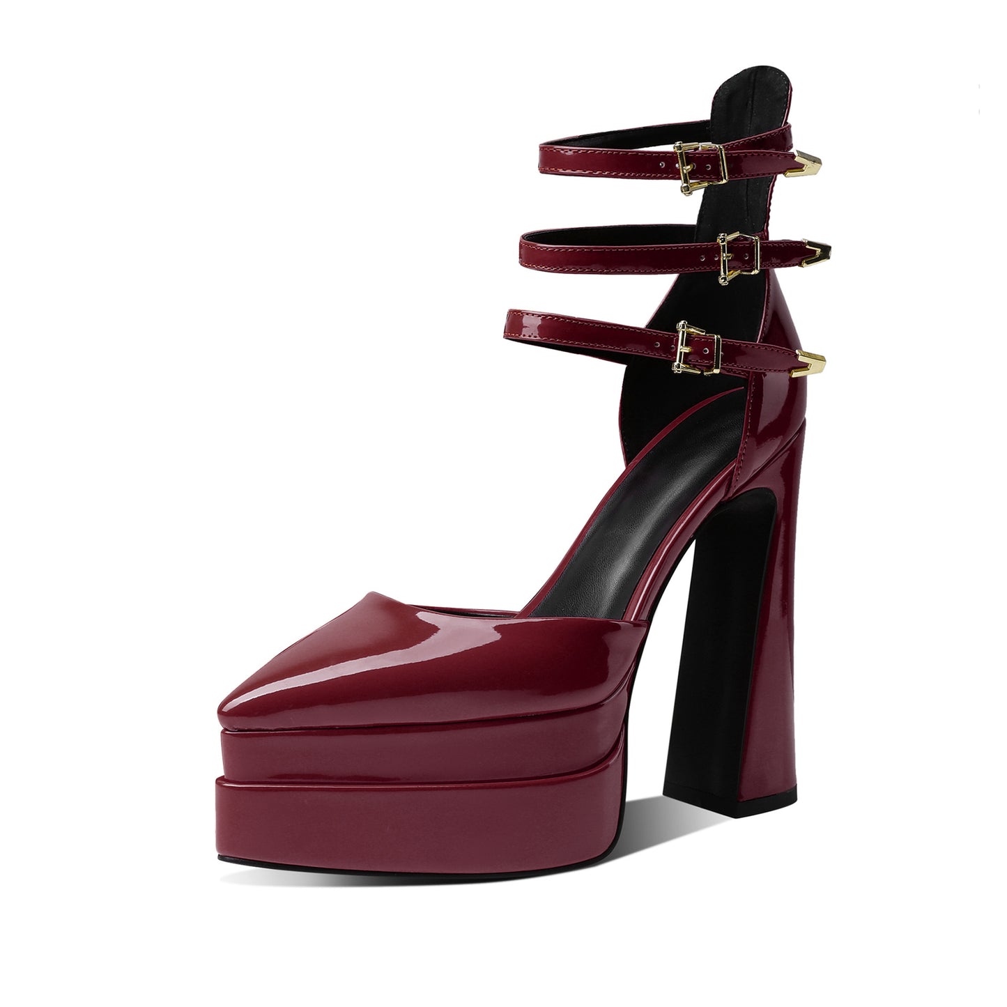First-Layer Cowhide Platform Heel with Triple-Strap Ankle Control