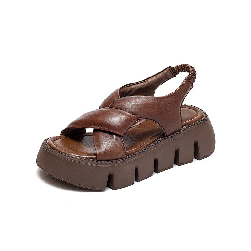 Top Layer Cowhide Platform Roman Style Fashion Retro Sandals