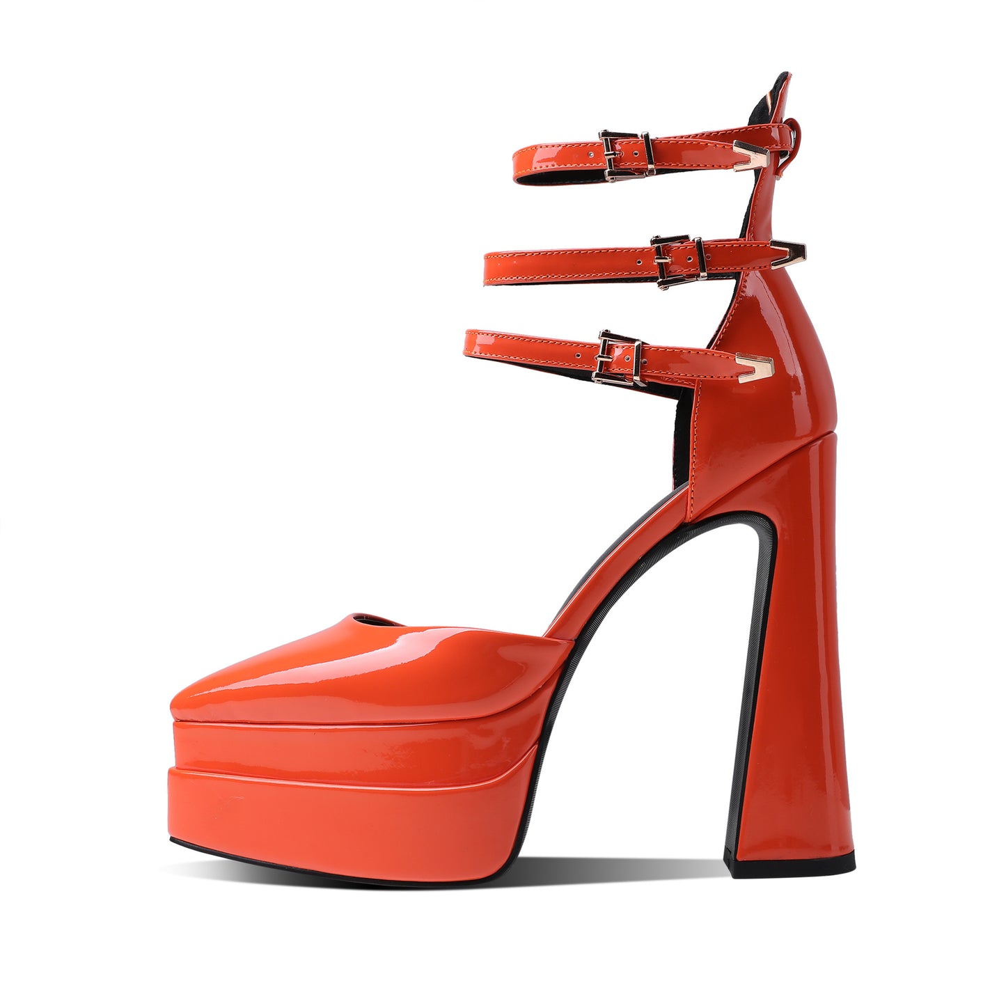 First-Layer Cowhide Platform Heel with Triple-Strap Ankle Control