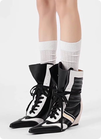 First-Layer Cowhide Panel Ankle Boots