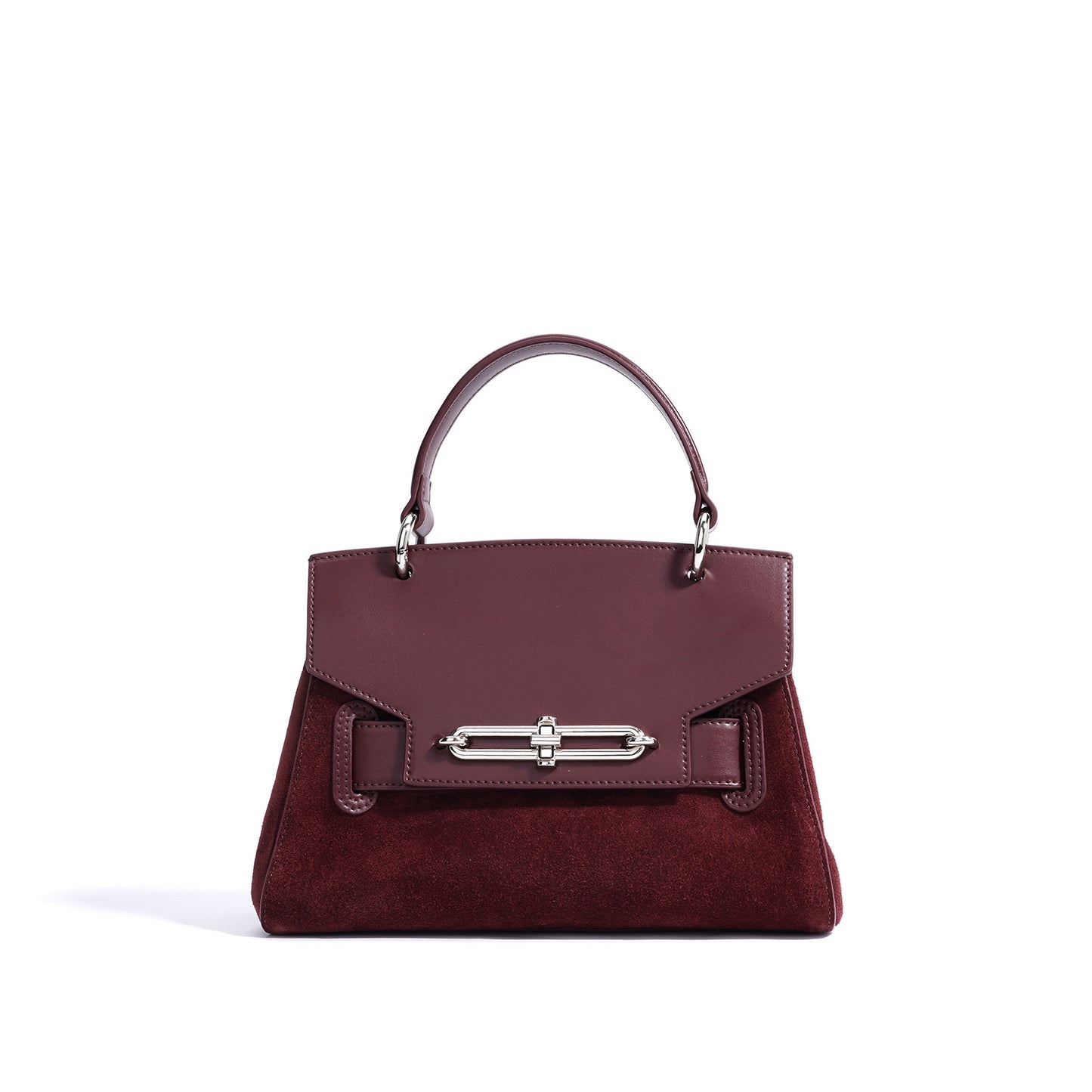 Structured Top-Handle Bag in Matte Cowhide with Suede Panel