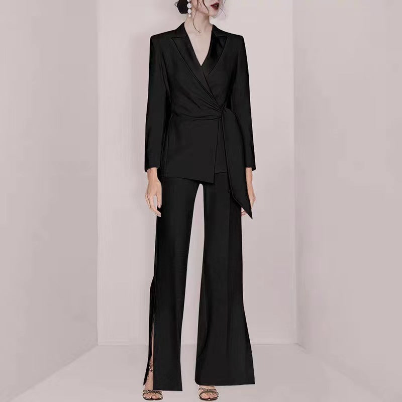 Small Jacket Wide Leg Split Trousers Suit