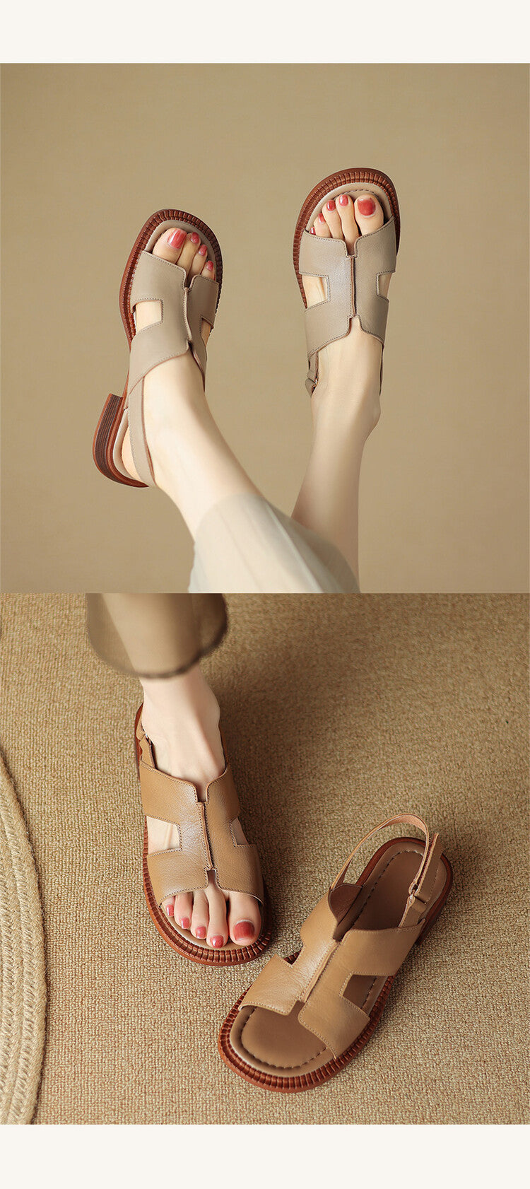 Minimal Block-Heel Sandal – Pigskin & Sheepskin