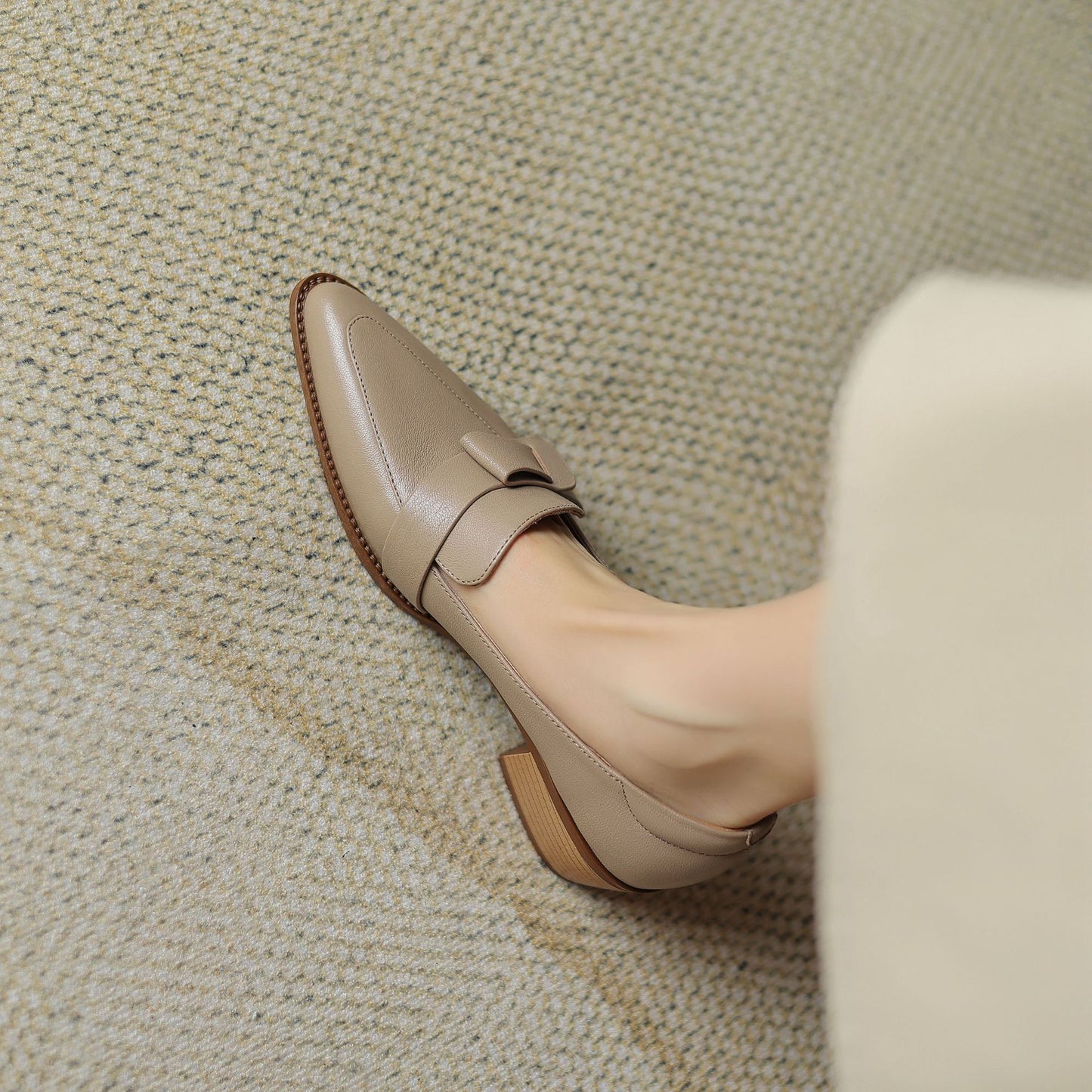 Structured Leather Loafer with Low Block Heel