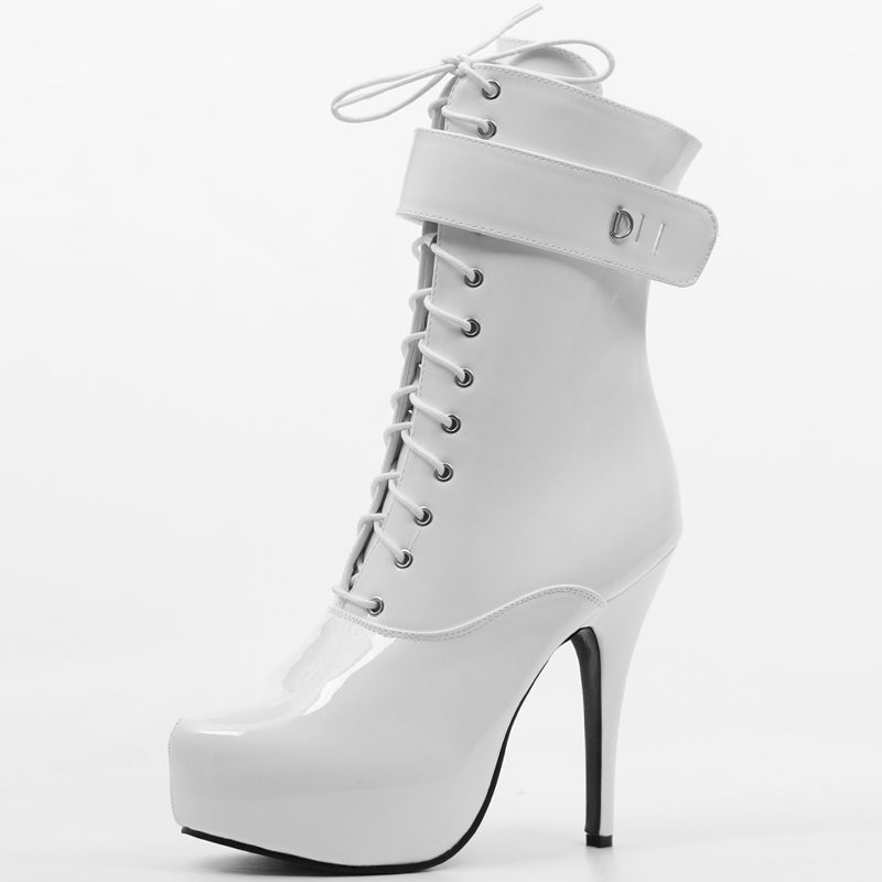 Genuine Leather Lace-Up Platform Heeled Boots