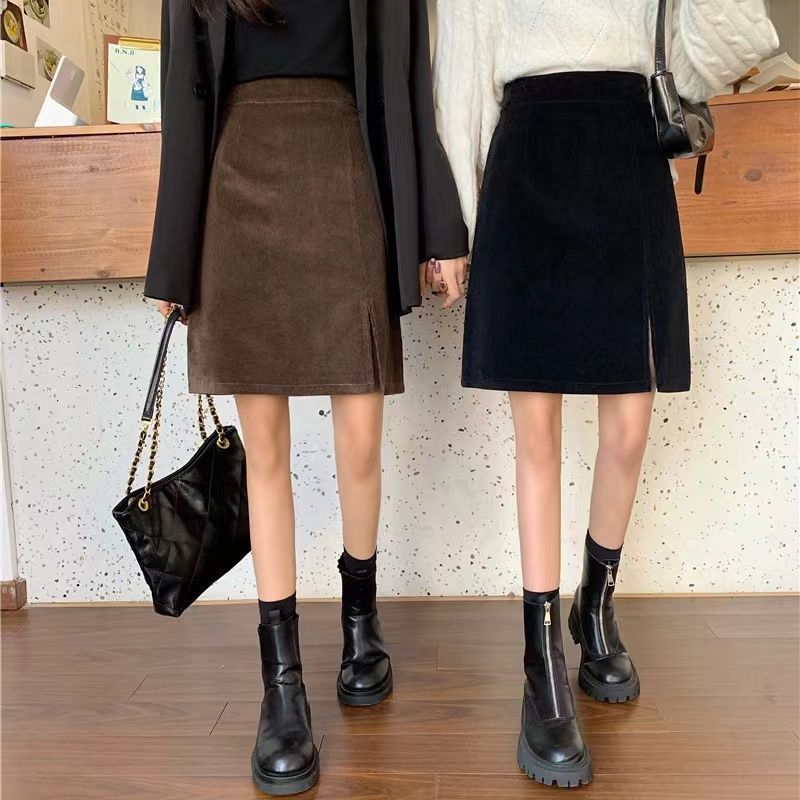 Preppy Style Slim-fit Corduroy Skirt