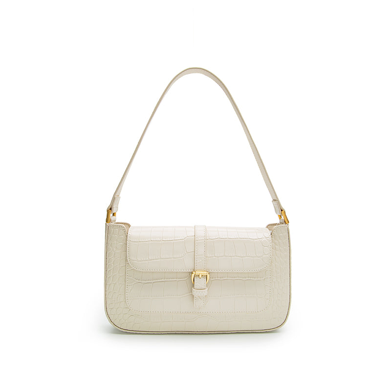 French Trapezoid Crocodile Leather Shoulder Bag