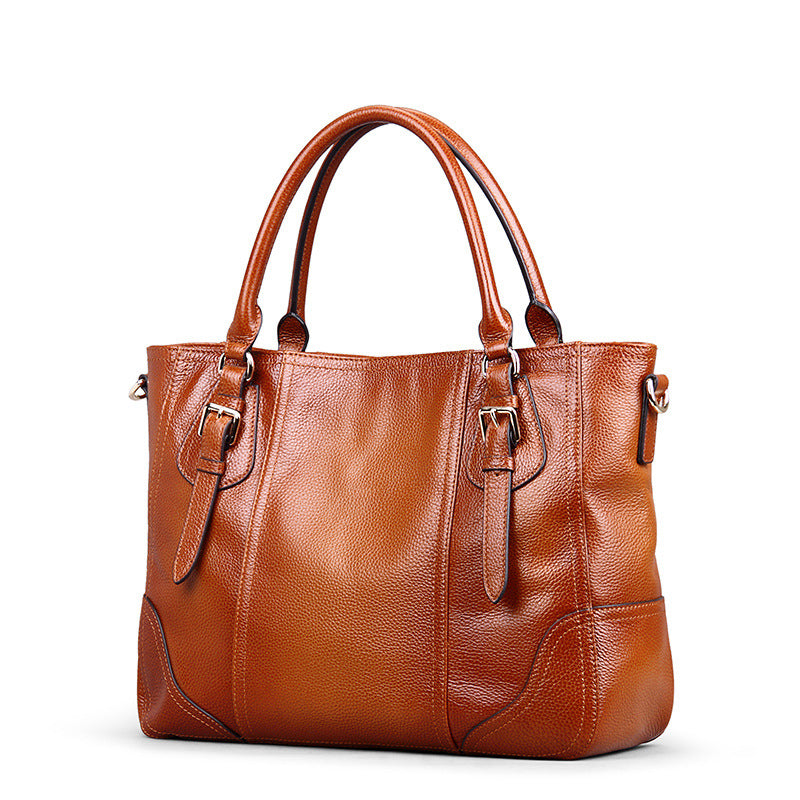 Casual Solid First Layer Leather Bag