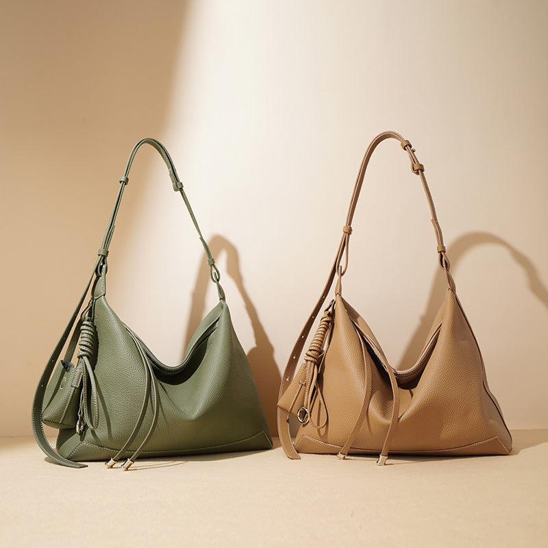 Soft-Structure Shoulder Bag in First-Layer Cowhide Leather