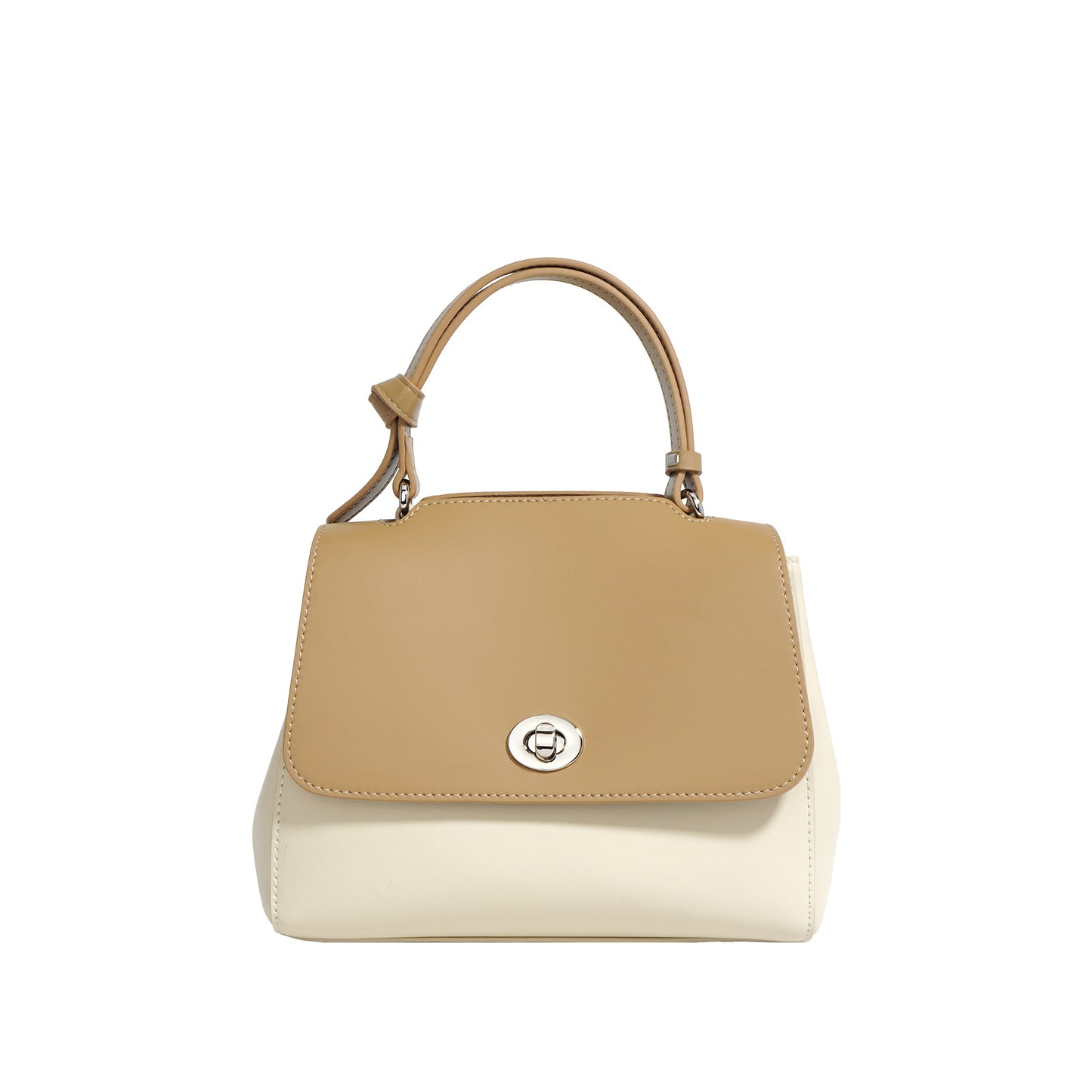Two-Tone Structured Top-Handle Bag in Two-Layer Cowhide Leather