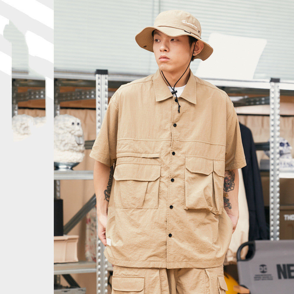 Japanese-style Retro Summer Workwear Short Sleeve Shirt
