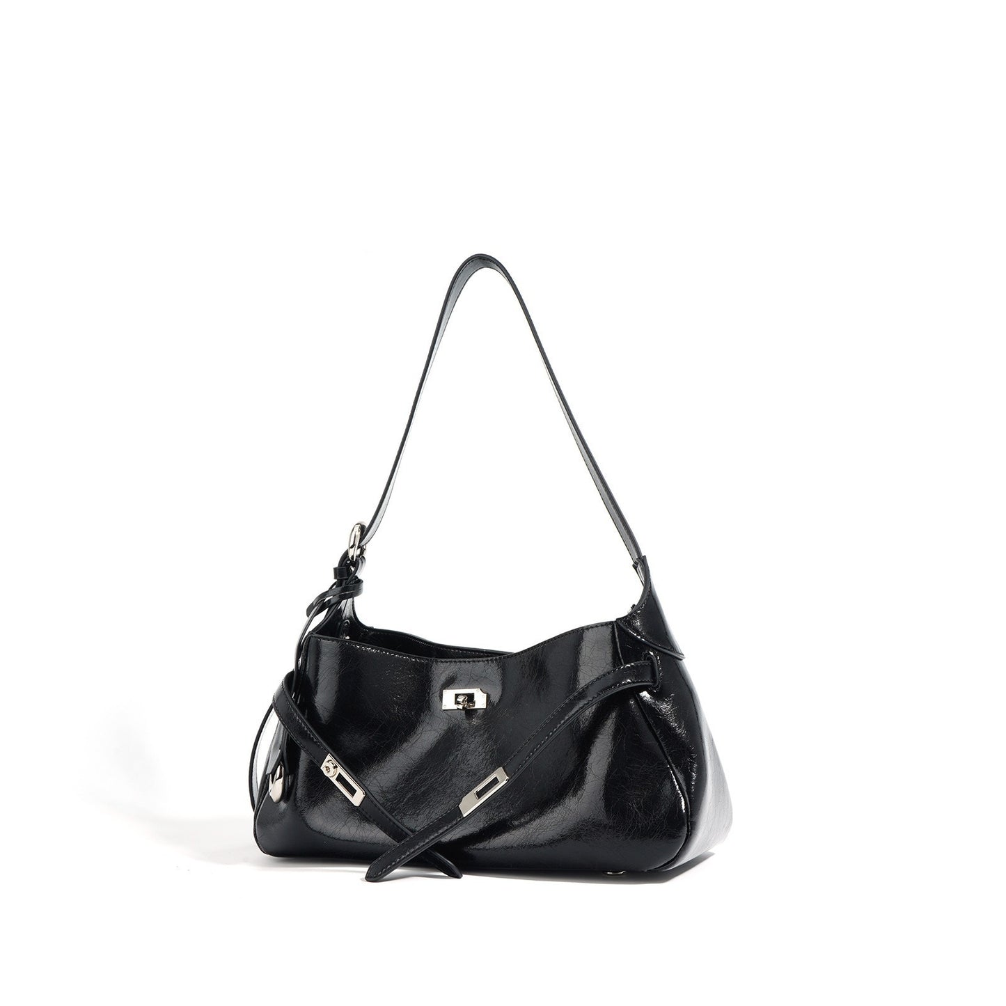 Soft-Form Hobo Shoulder Bag with Embossed Front Panel