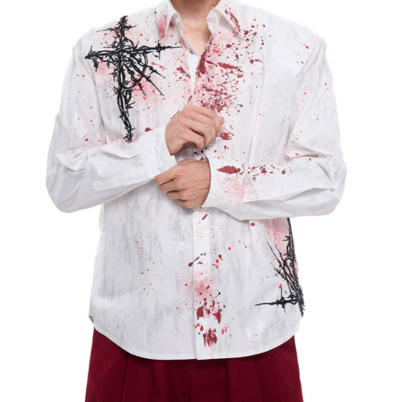 Early Autumn Niche Gothic Embroidered Padded Shoulder Shirt