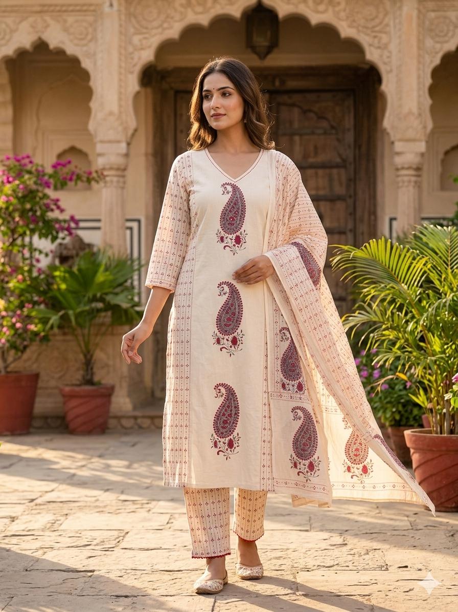 TATVANI Cotton Printed Suit Set with Dupatta