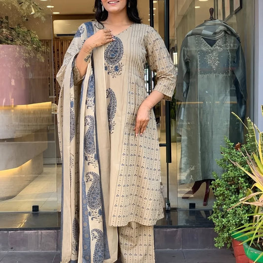 TATVANI Cotton Printed Suit Set with Dupatta