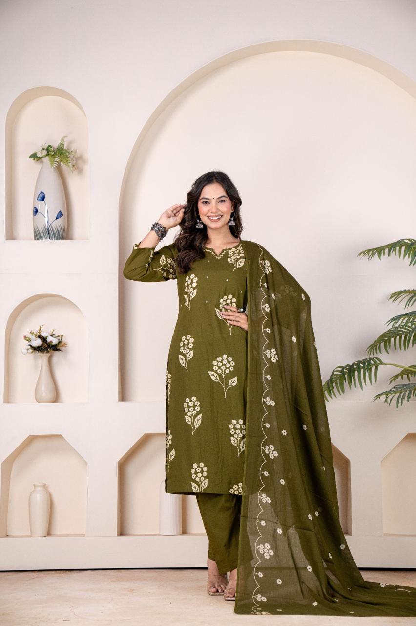 TATVANI Floral Print Cotton Kurta Set with Dupatta