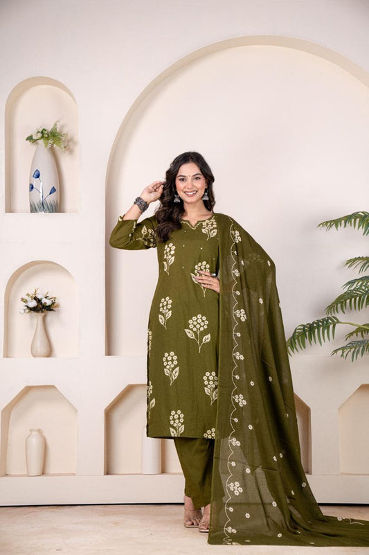 TATVANI Floral Print Cotton Kurta Set with Dupatta