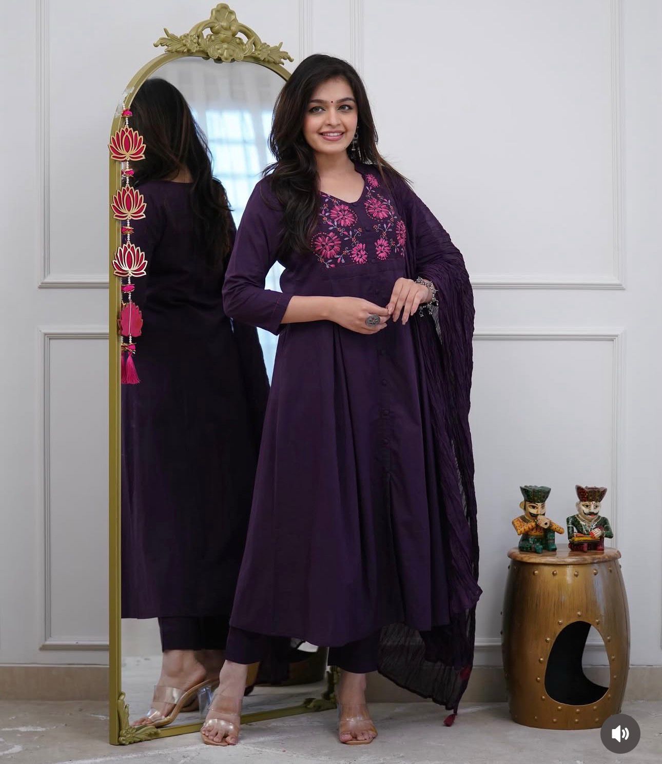 TATVANI Embroidered Cotton A-Line Kurta Set with Mal Mal Dupatta
