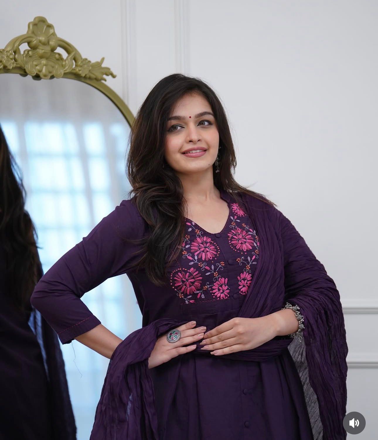 TATVANI Embroidered Cotton A-Line Kurta Set with Mal Mal Dupatta