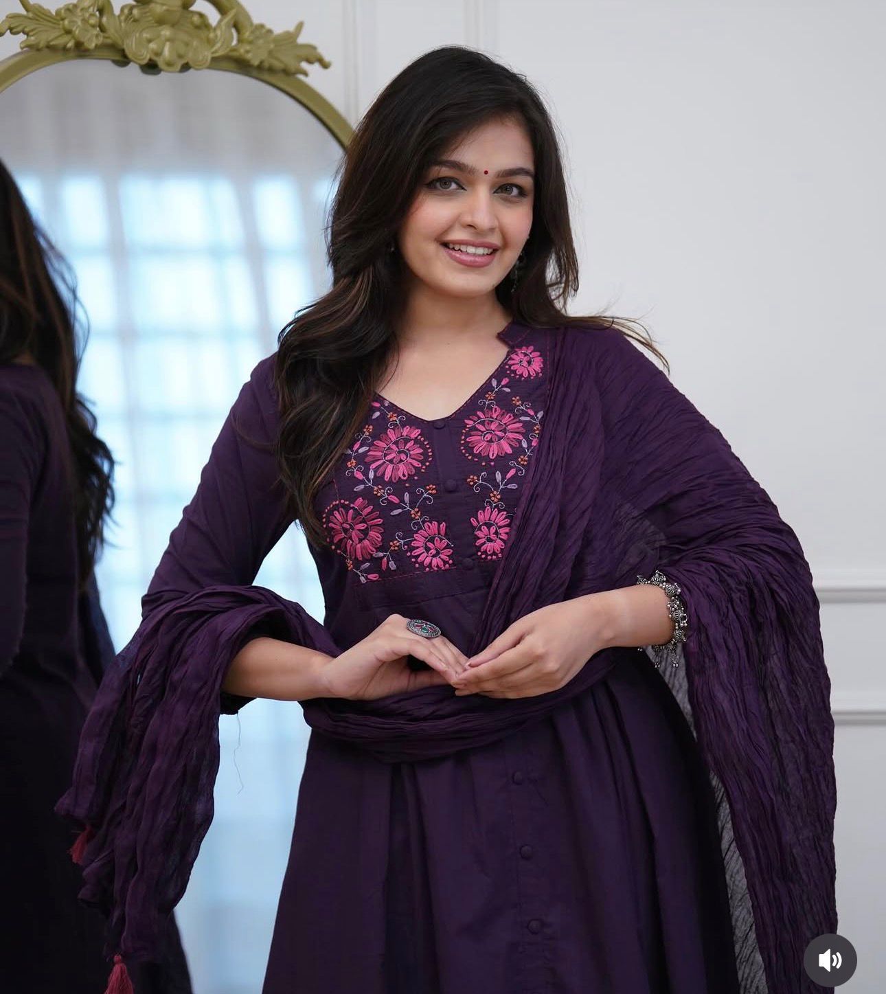 TATVANI Embroidered Cotton A-Line Kurta Set with Mal Mal Dupatta